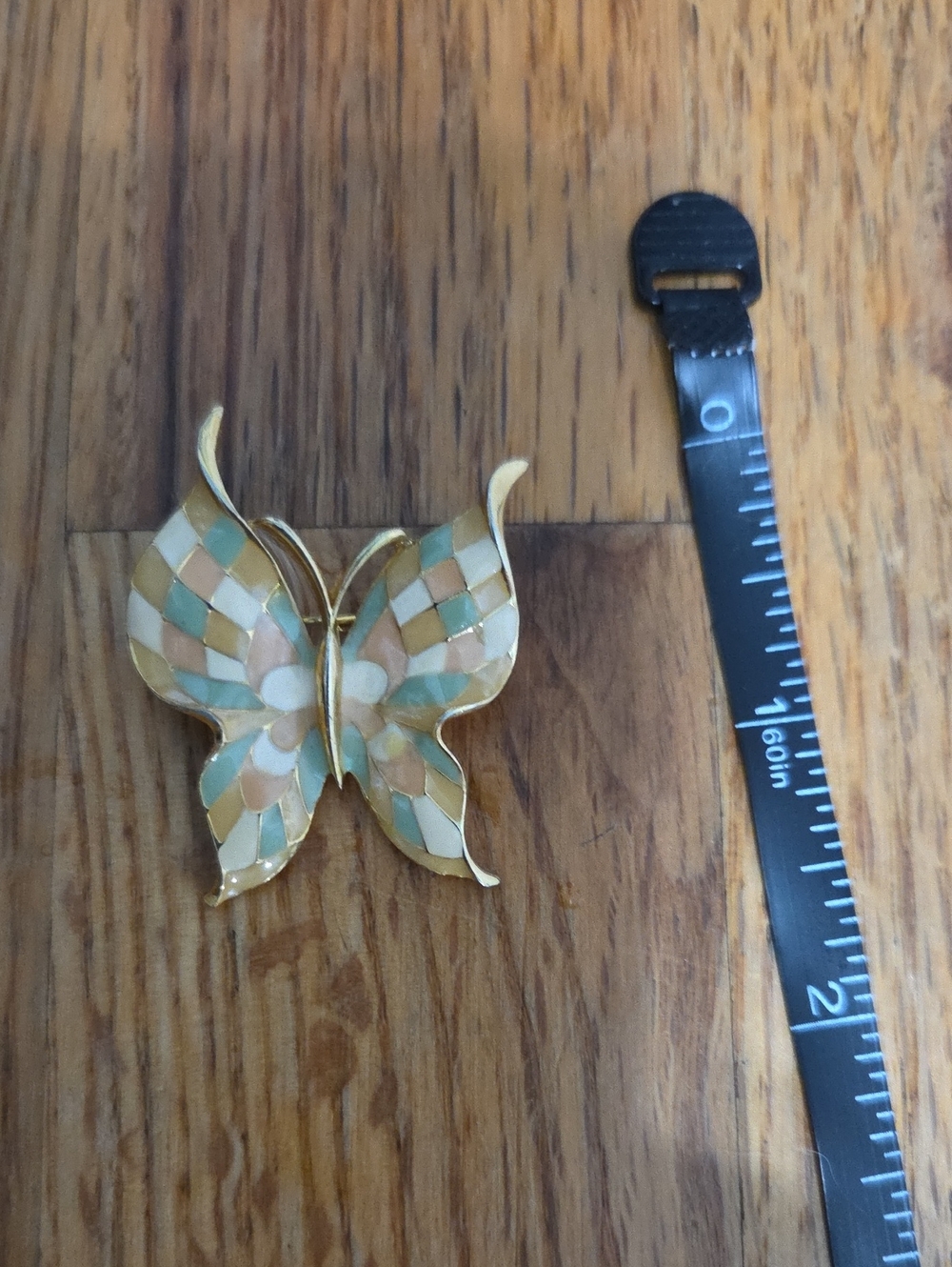 Gold-Tone Enamel Butterfly Brooch in Mint, Cream & Peach